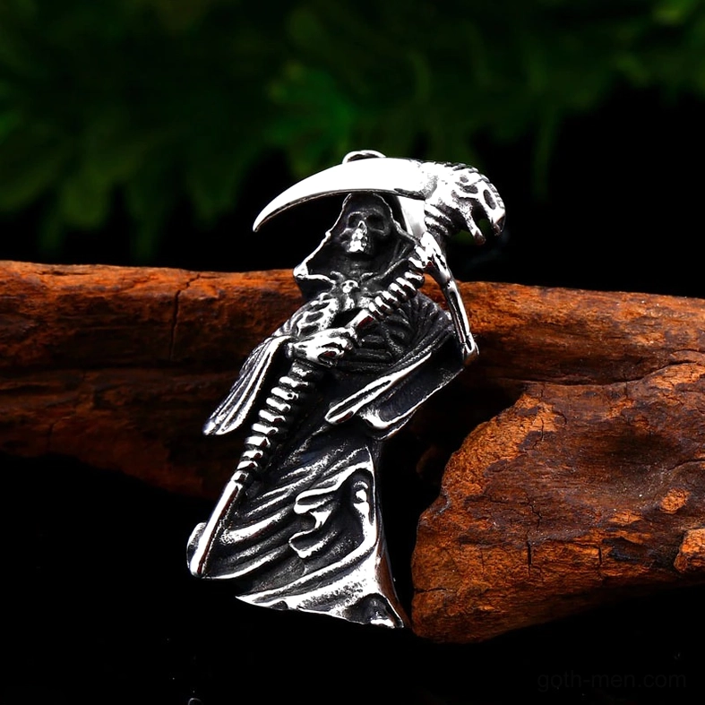 Stainless steel grim reaper skeleton pendant gothic jewelry three-dimensional carved design