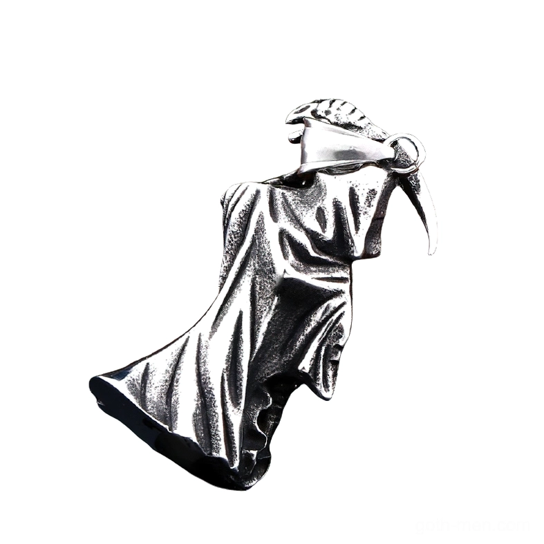 Gothic grim reaper skull pendant rear side view stainless steel necklace bail detail
