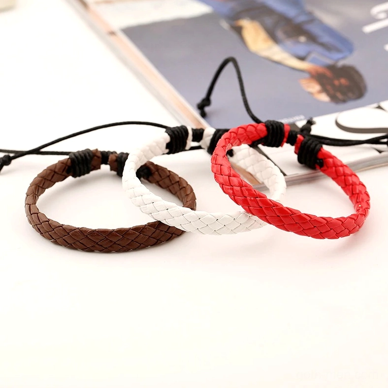 Handcrafted gothic braided leather bracelet with dimensional woven texture