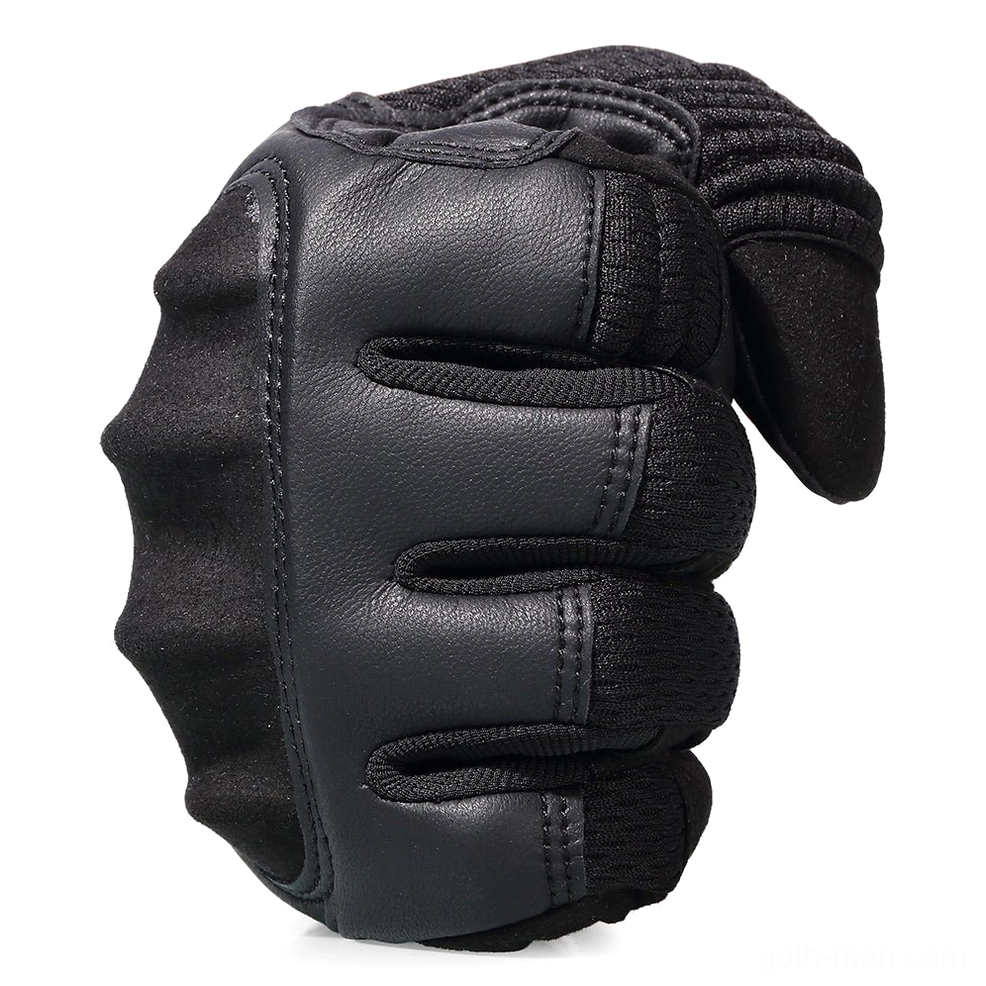 Hard knuckle tactical glove fist view with padded ribbed knuckles and stretch fabric