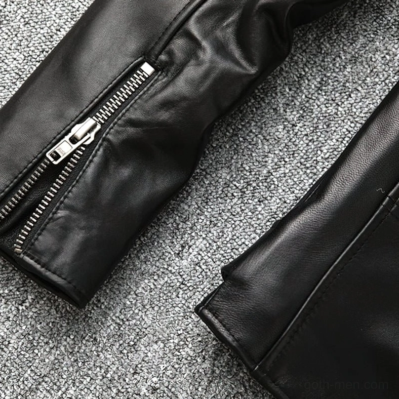 Genuine leather biker jacket back waist strap belt attachment point