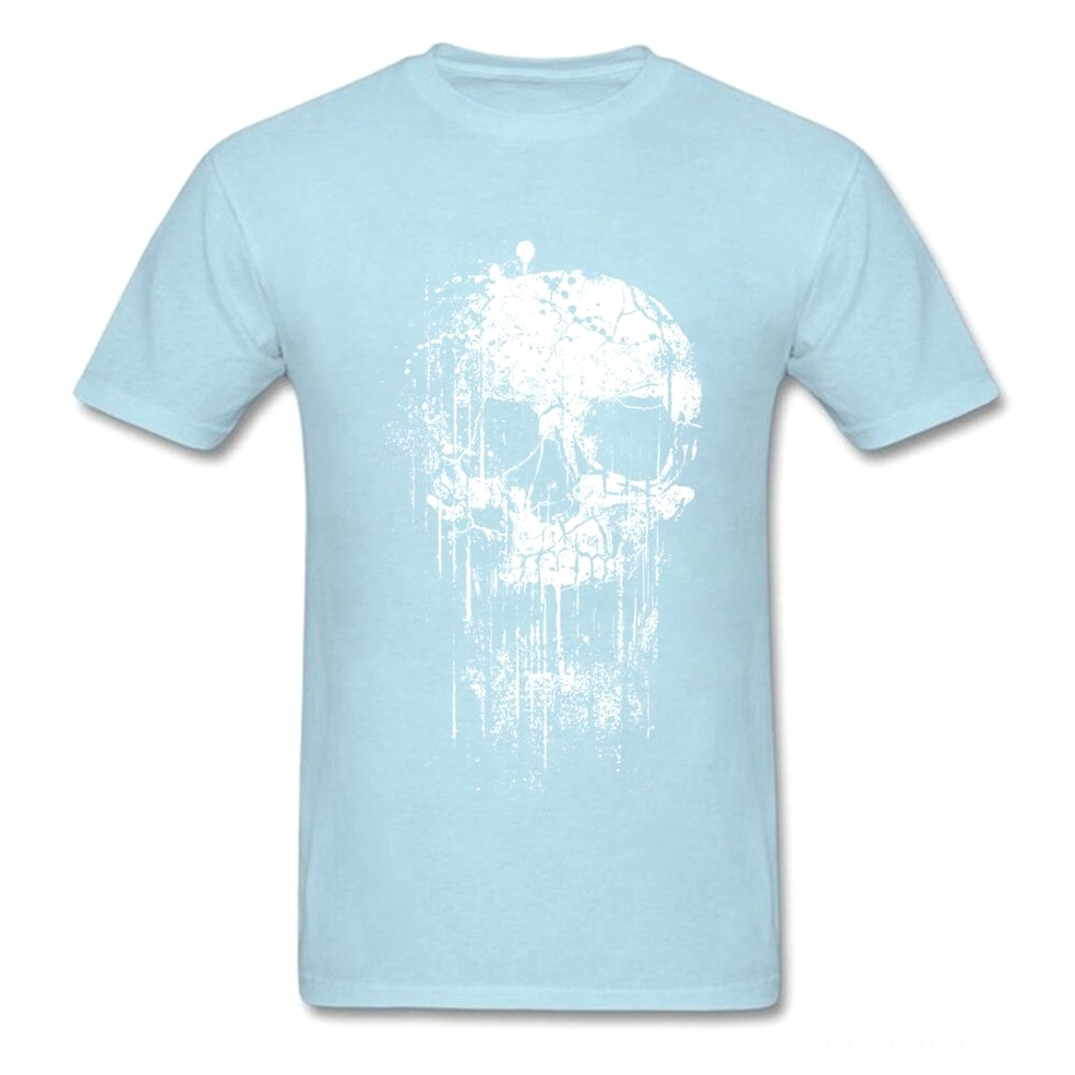 Light blue distressed skull graphic soft gothic T-shirt accessible dark wear