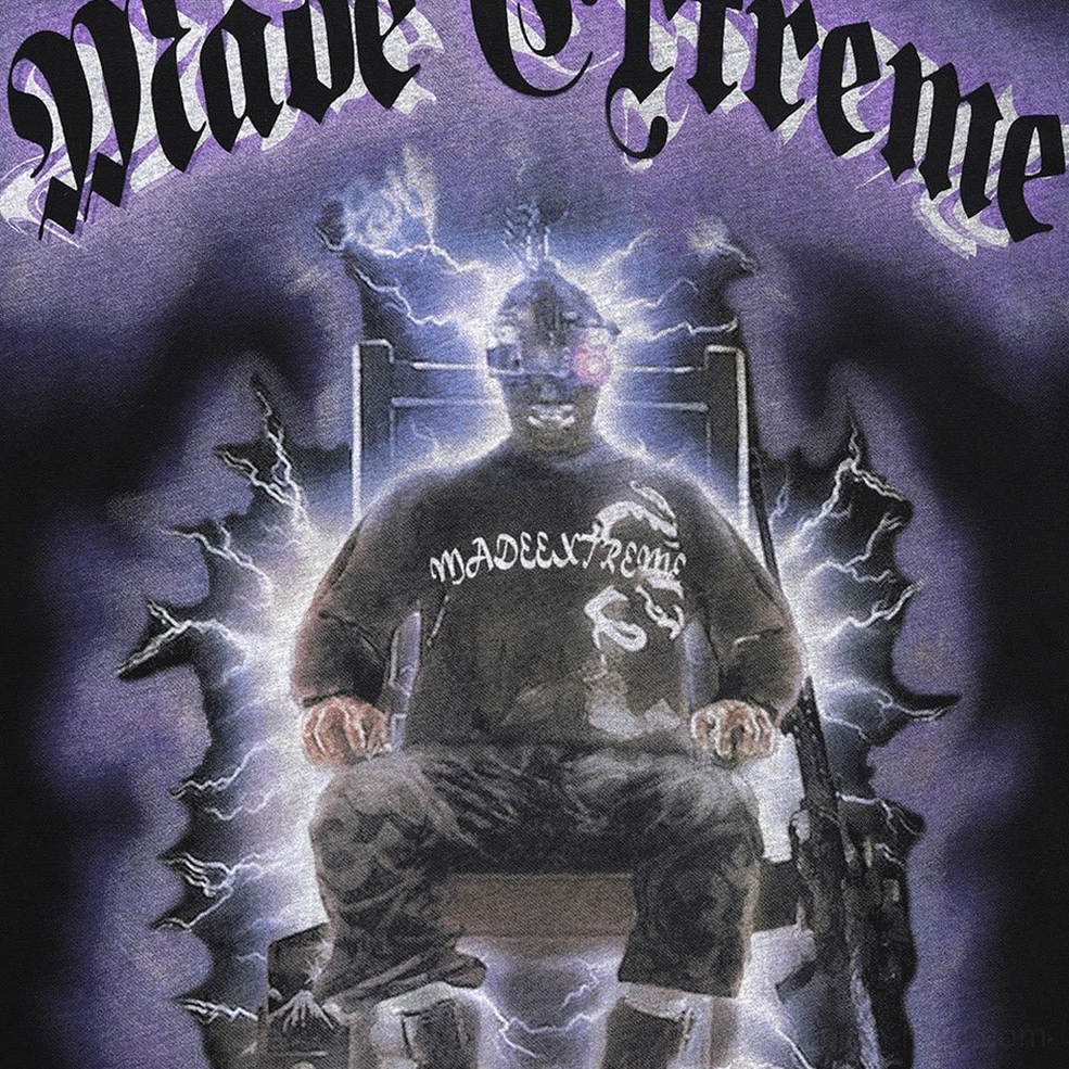 Lightning throne graphic print quality detail on gothic tee