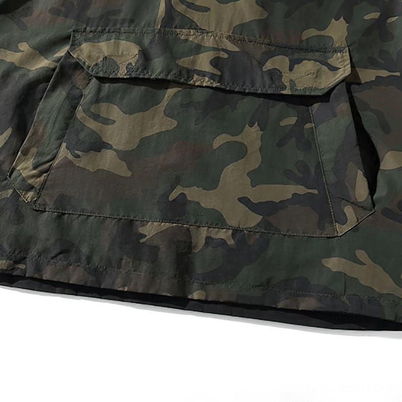 Camo tactical gothic hoodie front view on model demonstrating contemporary dark aesthetic wear