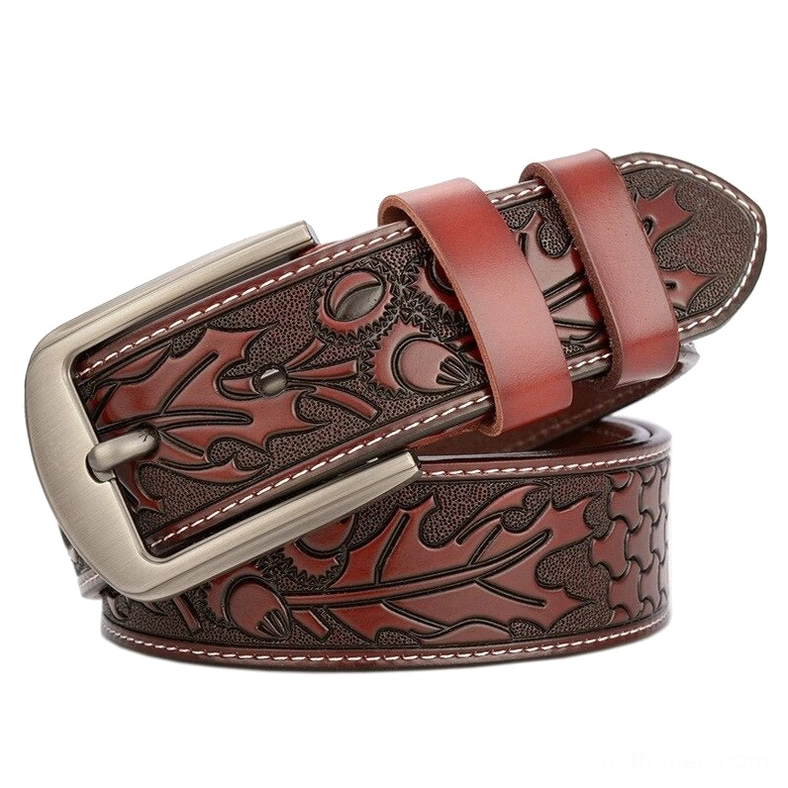 Men's genuine leather gothic belt with hand-embossed details perfect for dark aesthetic styling