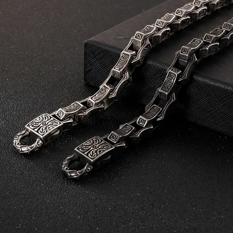 Men's gothic engraved bracelet hidden safety clasp mechanism