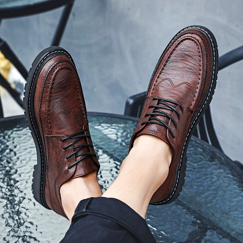 Gothic men's leather derby shoes styled formal presentation showcasing versatility for evening wear