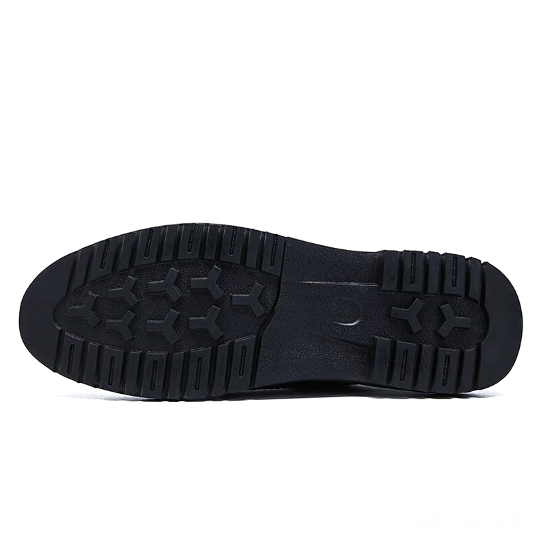 Men's gothic leather derby shoes bottom sole view showing non-slip rubber tread and durable construction