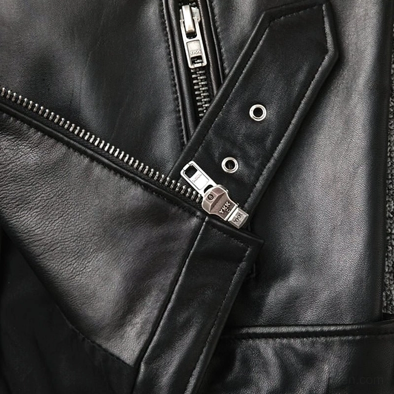 Men's black leather gothic jacket chest pocket storage detail metal accents