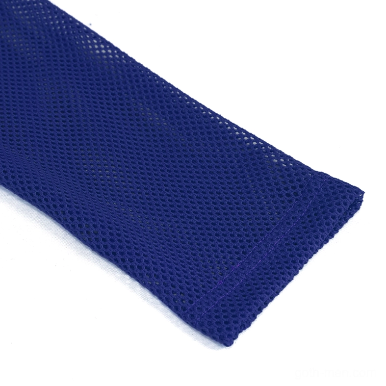 Sleeve cuff detail of electric blue mesh long sleeve gothic shirt