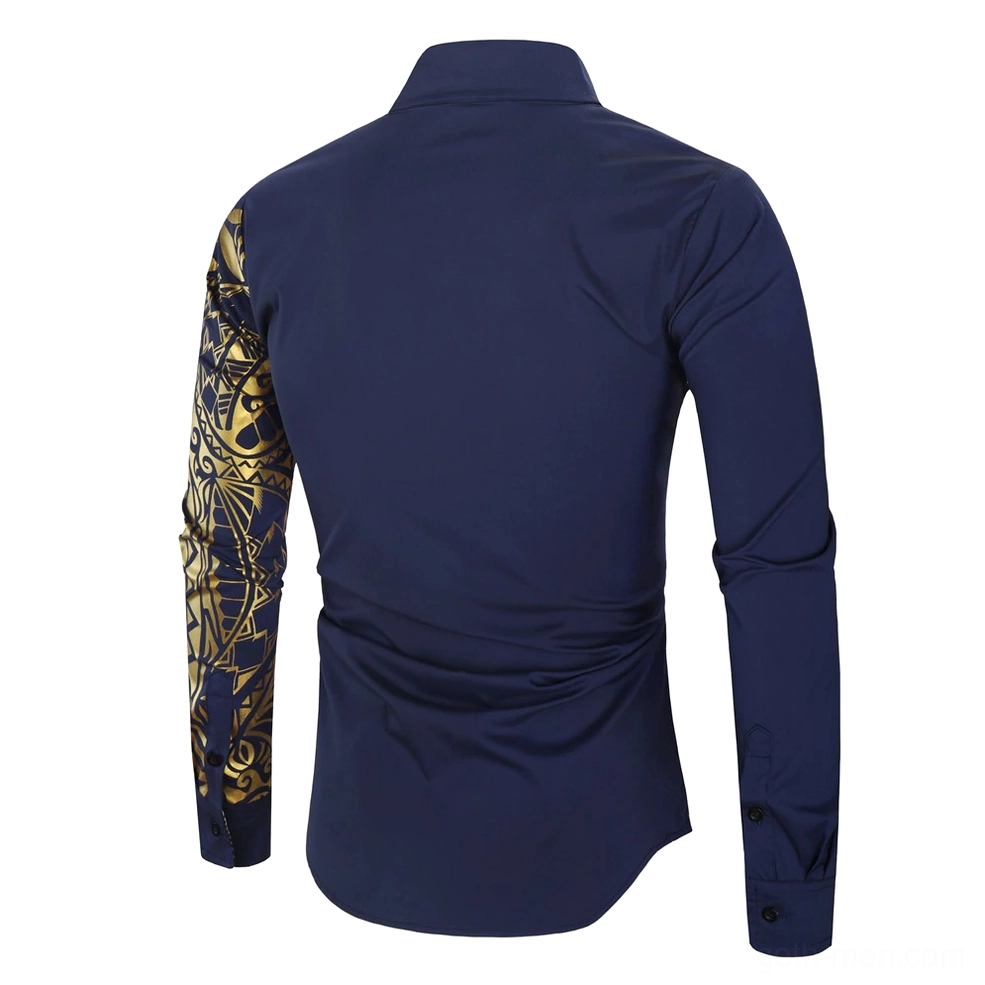 Navy gothic men's shirt back view with checkered collar dark aesthetic