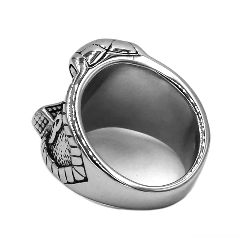 Norse hammer ring inner band view - smooth solid stainless steel construction showing ring thickness and quality