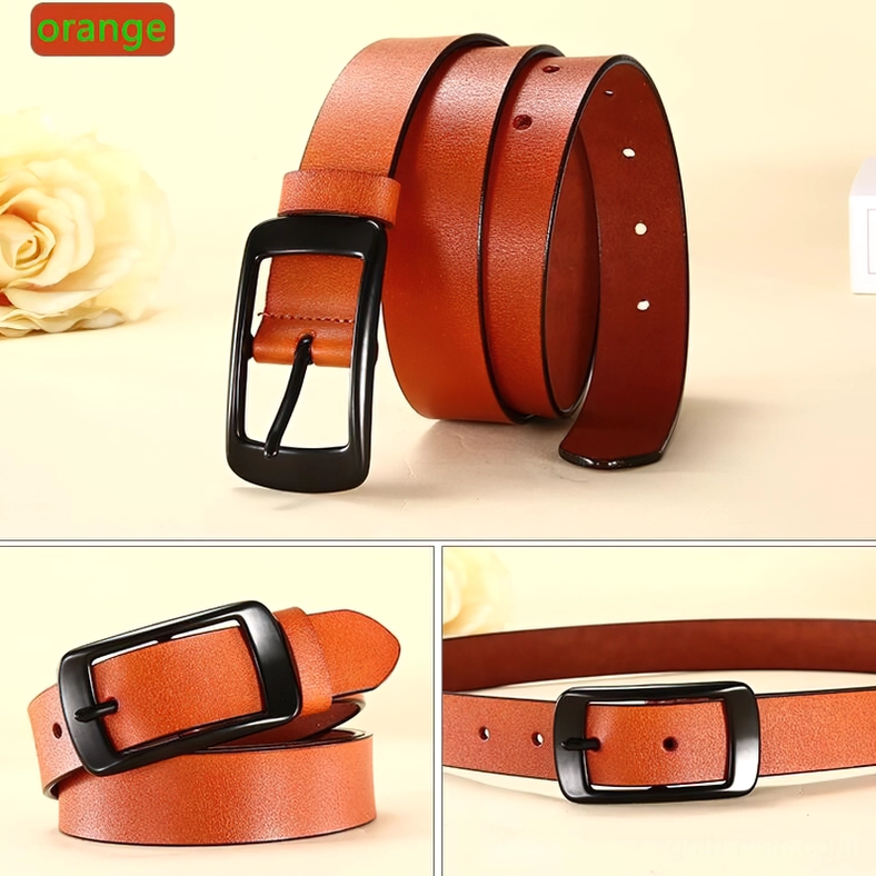 Orange genuine leather gothic adjustable belt coiled display, matte black pin buckle, alternative fashion accessory