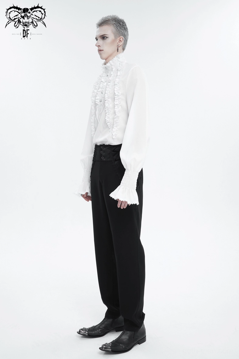 Ornate lace-trimmed ruffled white shirt gothic aesthetic individual style expression