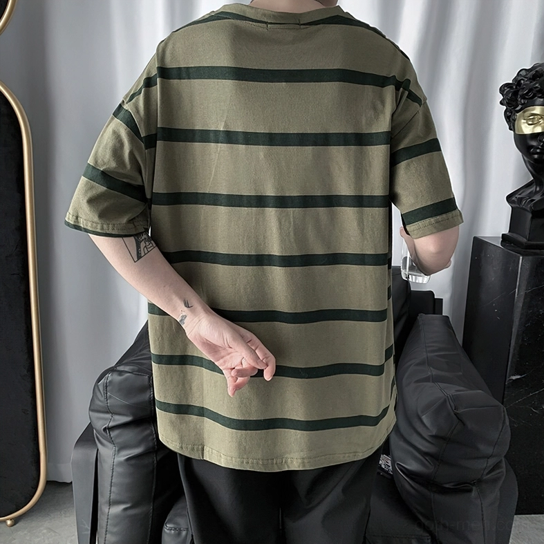 Oversized striped gothic t-shirt additional detail view showing horizontal striping pattern and fabric texture quality