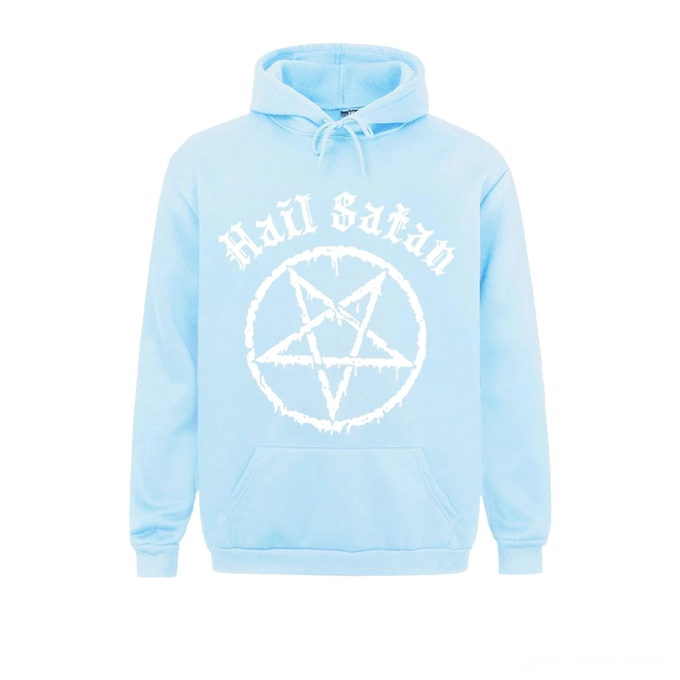 Pentagram gothic hoodie detail view showing quality stitching, drawstring hood, and kangaroo pocket construction
