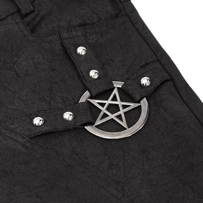 Silver pentagram metal charm crescent decoration rivets gothic pants accent