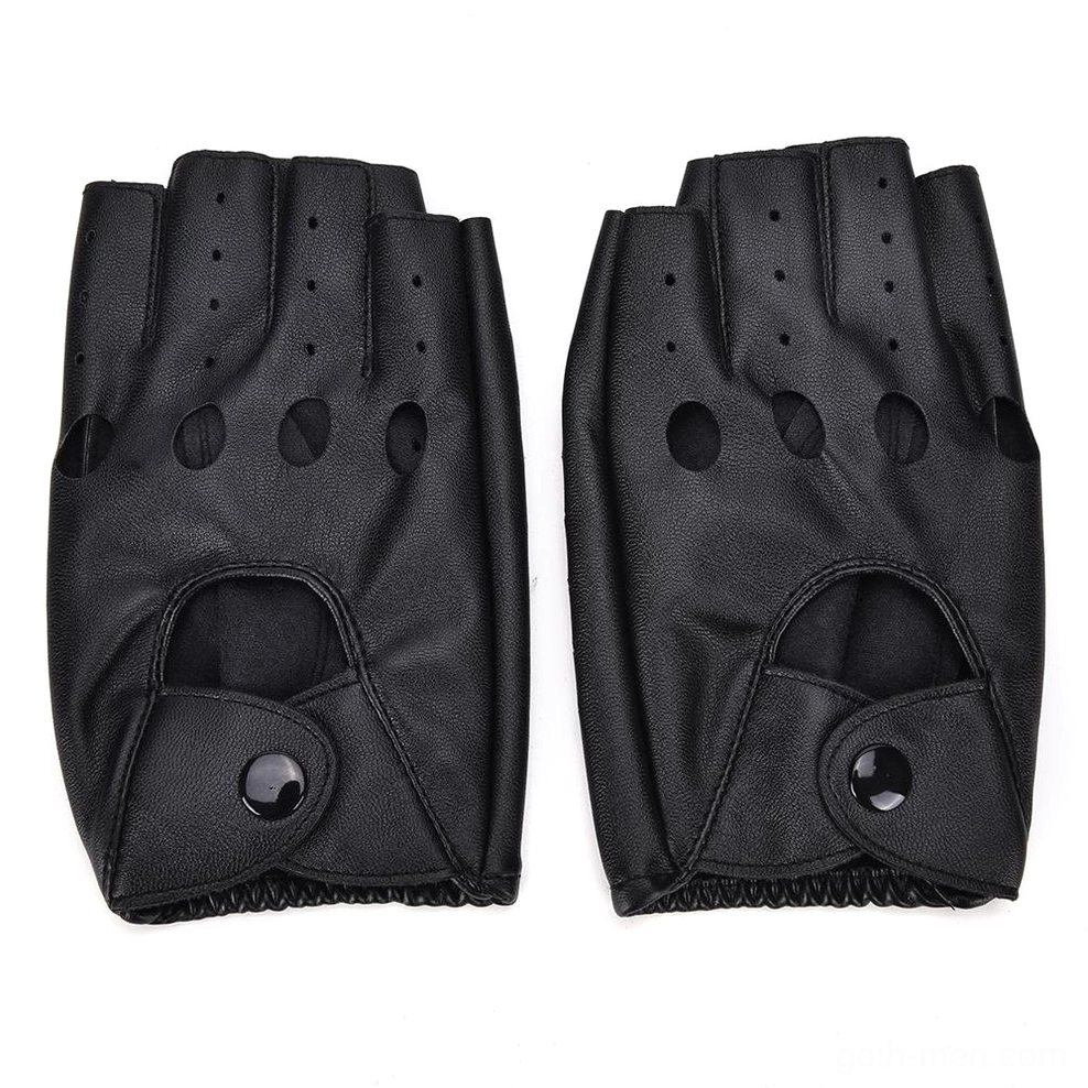 Perforated half-finger gothic gloves front view with cutout finger slots