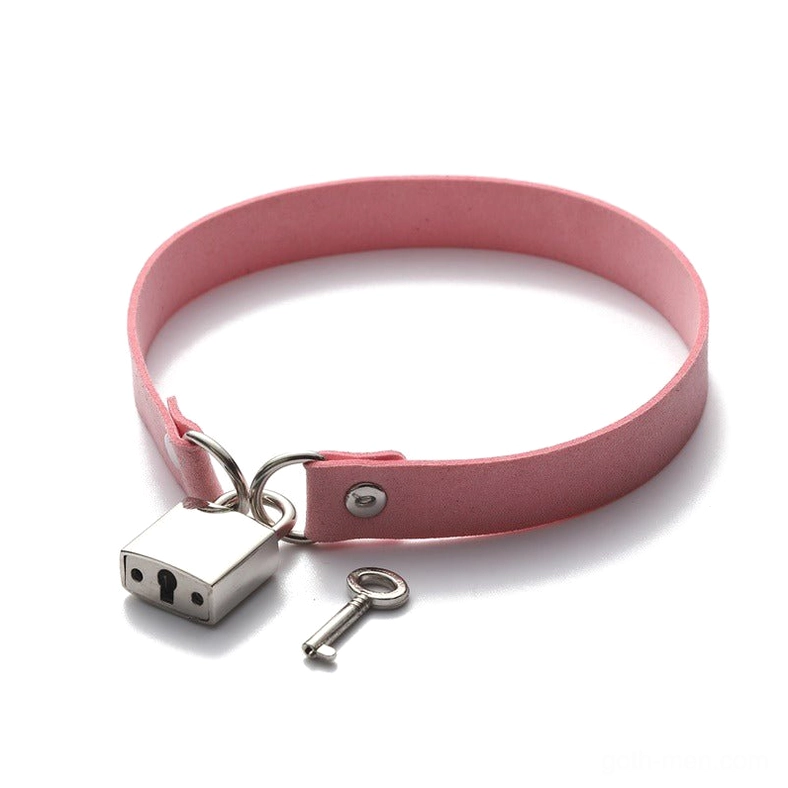 Pink velvet lock choker with silver padlock and key - soft goth romantic choker necklace