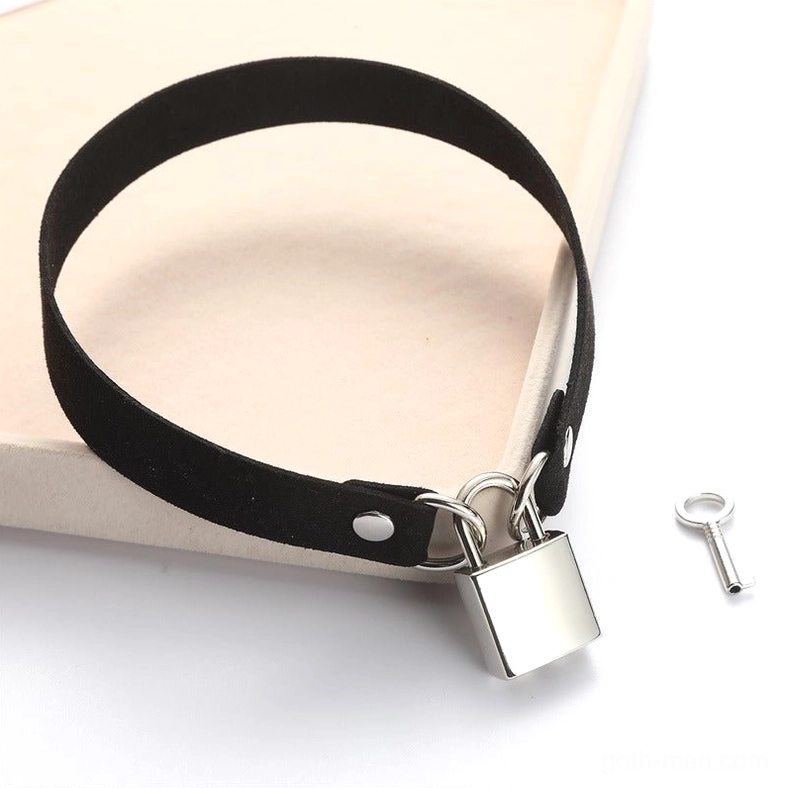 Premium velvet lock choker showing craftsmanship and texture details - goth necklace quality