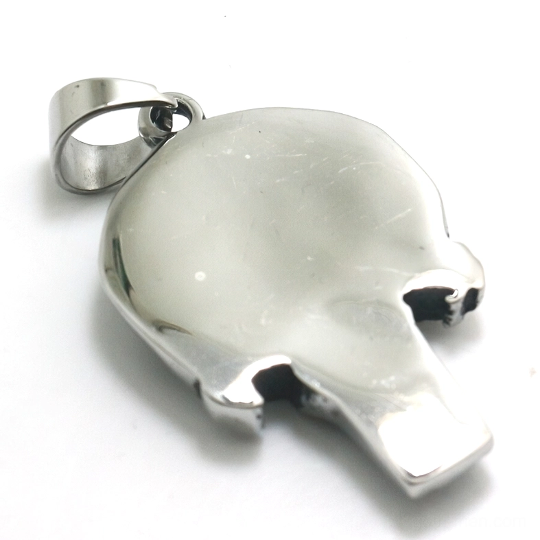 Punisher skull pendant back view - smooth polished stainless steel reverse side, goth necklace charm