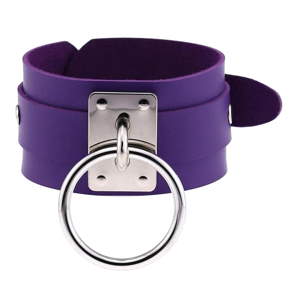 Purple leather gothic cuff bracelet with silver metal accents, romantic alternative fashion