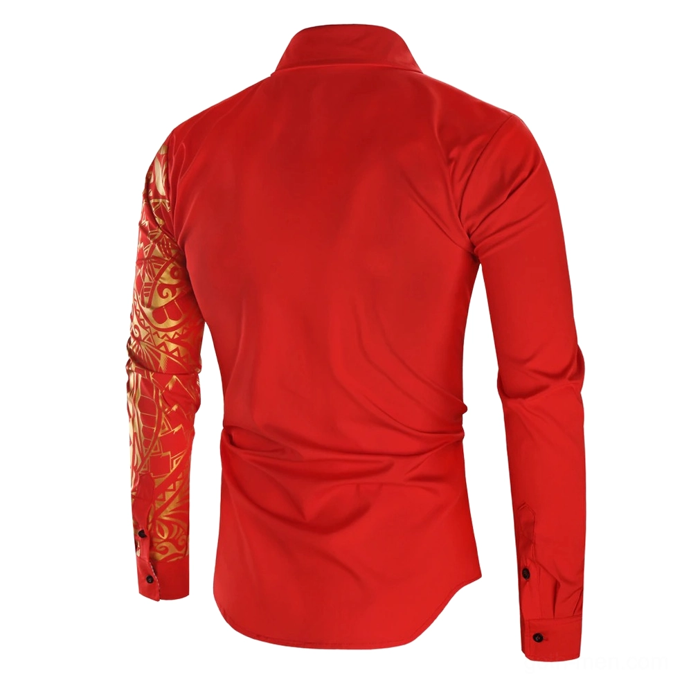 Red gothic shirt back view checkered collar lining slim fit men's
