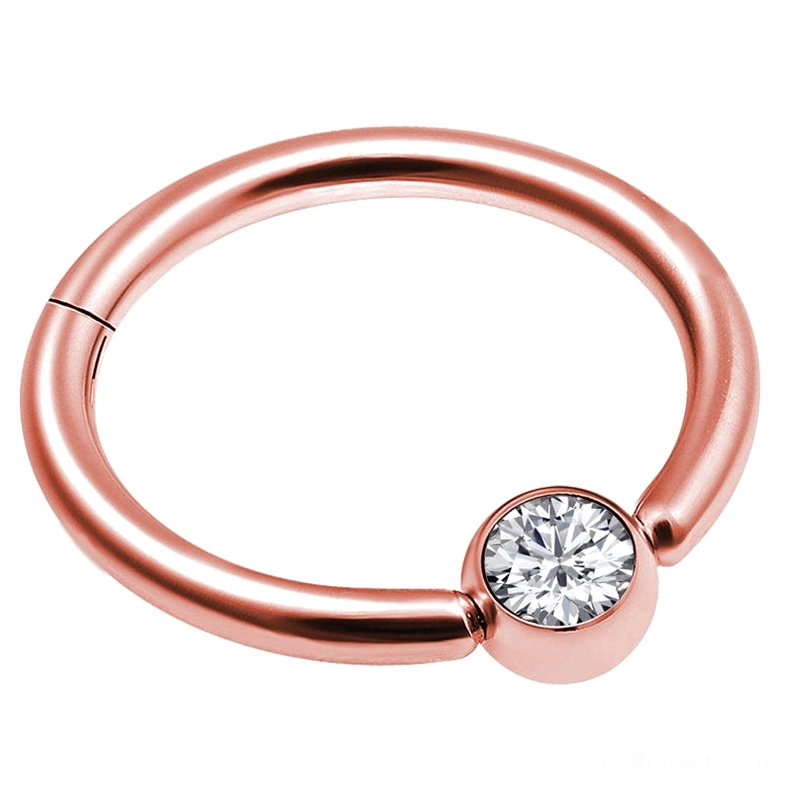 Rose gold plated stainless steel hinged nose clicker with sparkling stone - gothic jewelry design