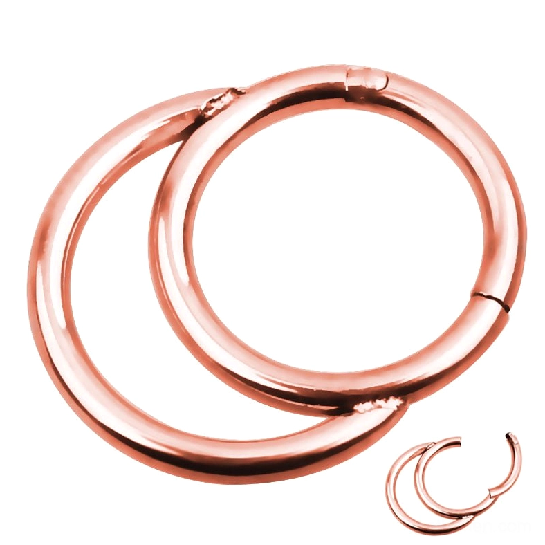 Rose gold hinged segment nose clicker ring close-up showing polished finish and double-layer construction