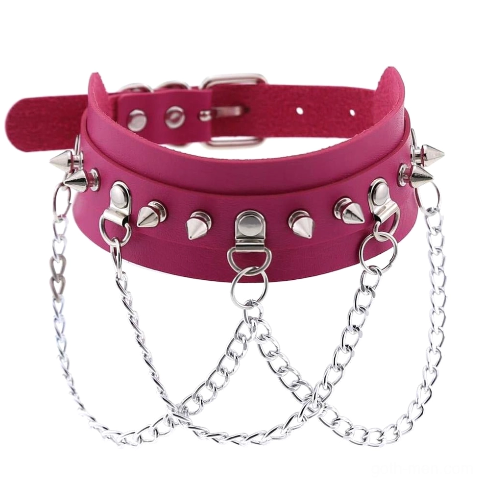 Rose vegan leather spiked choker with romantic gothic aesthetic, spike and chain embellishments