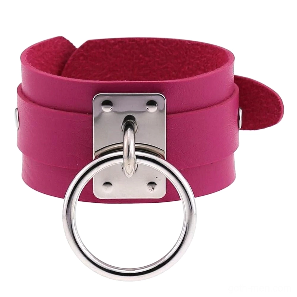 Rose leather gothic cuff bracelet with silver metal rings, romantic dark accessory style