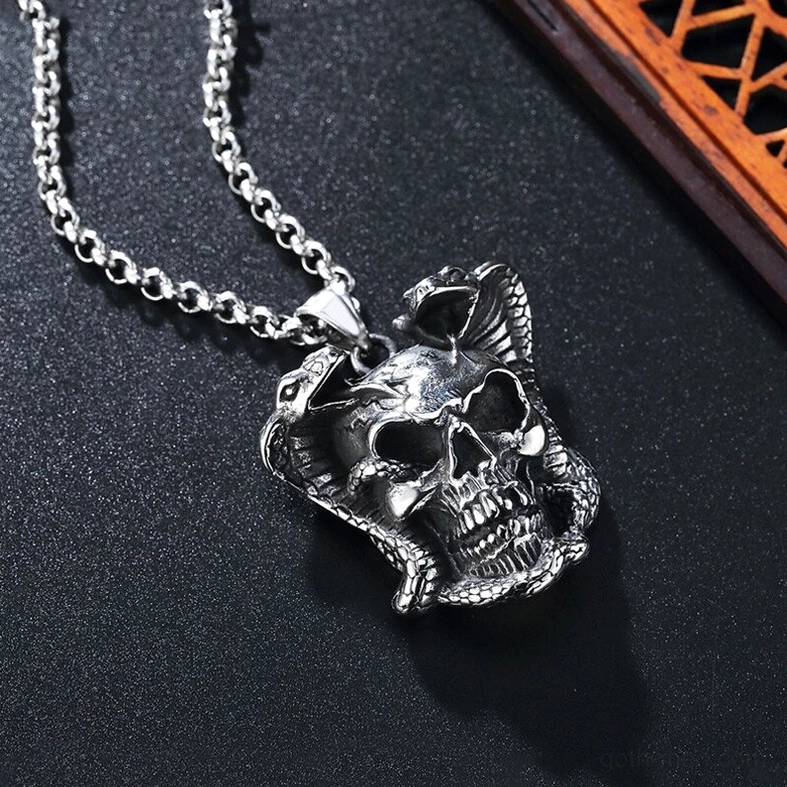 Serpent skull pendant necklace - alternative biker gothic jewelry aesthetic