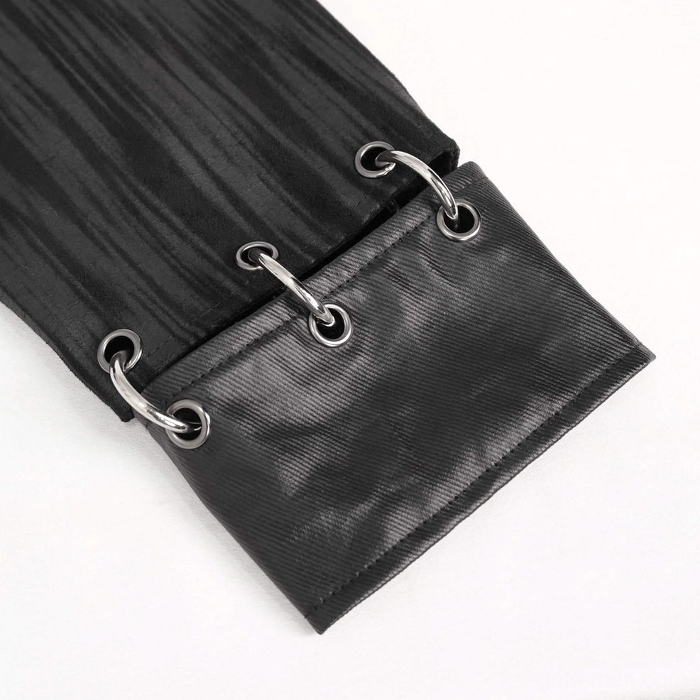 Black gothic short jacket showcasing metallic accents and industrial design elements