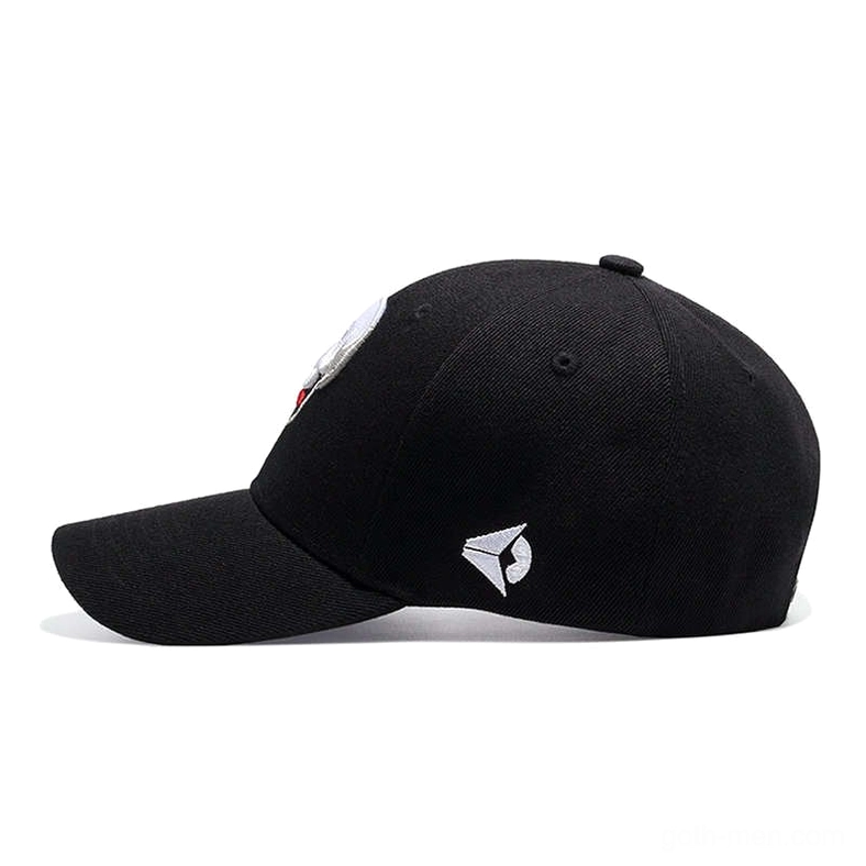 Right side angle of black gothic skull cap showing embroidered skull design and alternative fashion aesthetic
