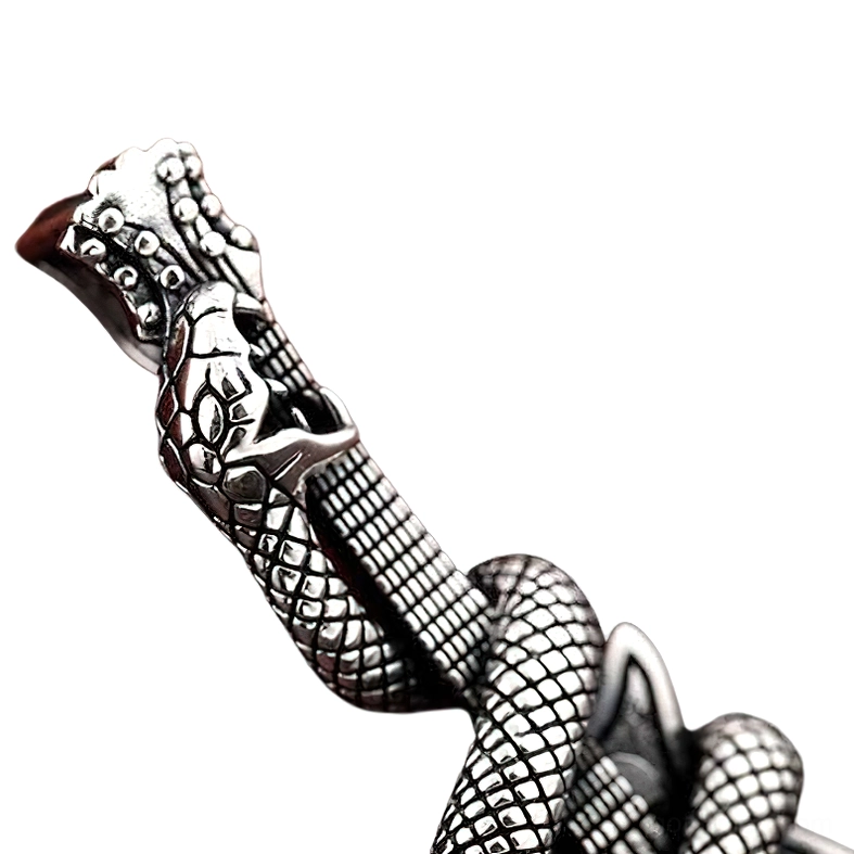 Realistic sculpted snake head close-up on guitar pendant gothic necklace