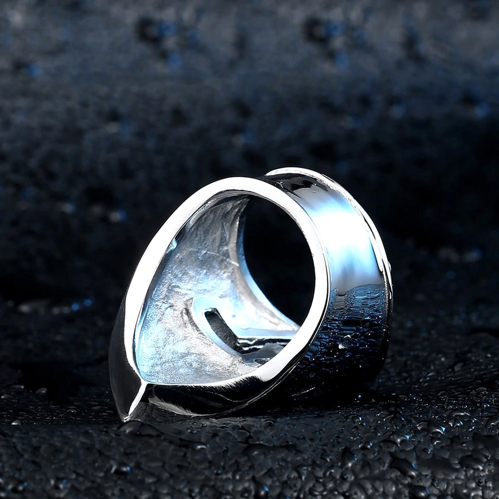 Gothic ring inner cavity bottom view polished silver metal construction