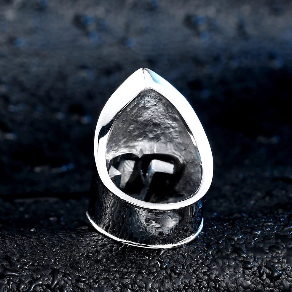 Medieval spartan helmet ring interior back view polished stainless steel