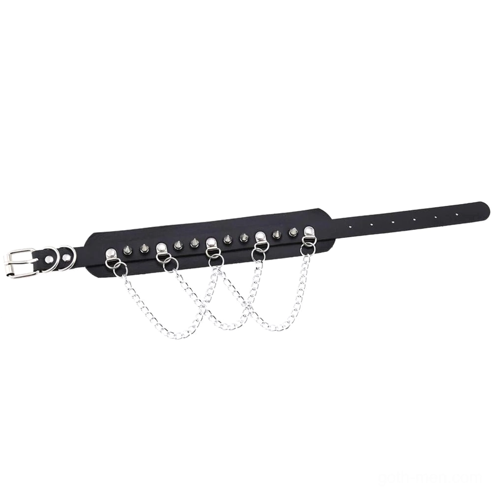 Vegan leather spiked choker product showcase detail emphasizing buckle mechanism and wear fit