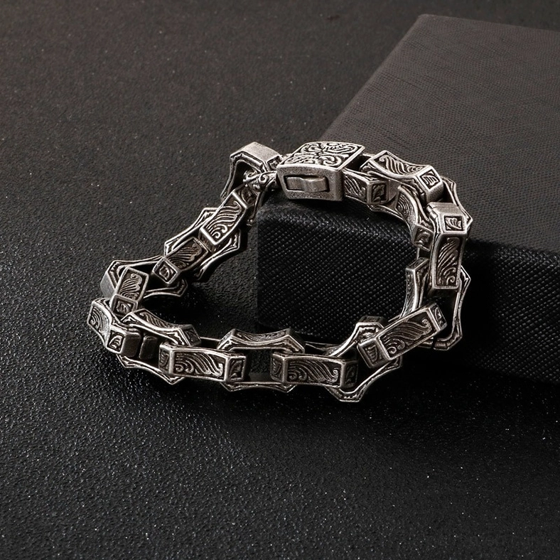 Stainless steel gothic engraved men's bracelet punk aesthetic