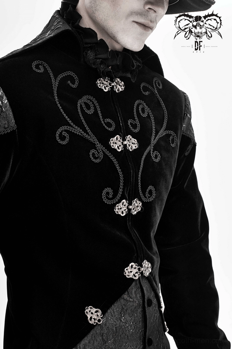 Black steampunk gothic tailcoat alternative fashion styling demonstration studio photography full view