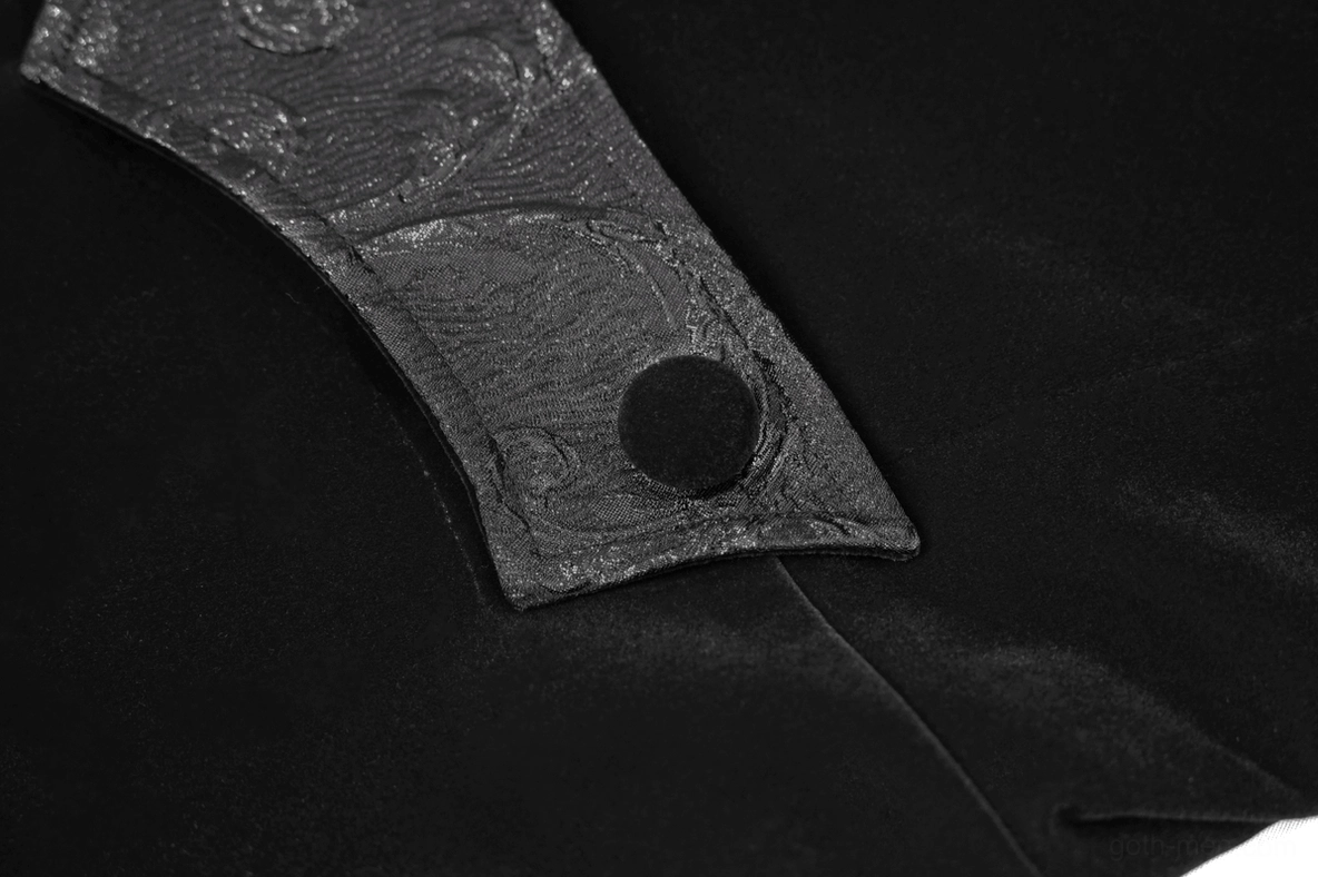 Steampunk gothic tailcoat styled on male model front full-body view with top hat and formal accessories