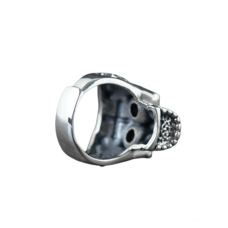 Sterling silver gothic ring inner band showing engraved pattern and polished finish
