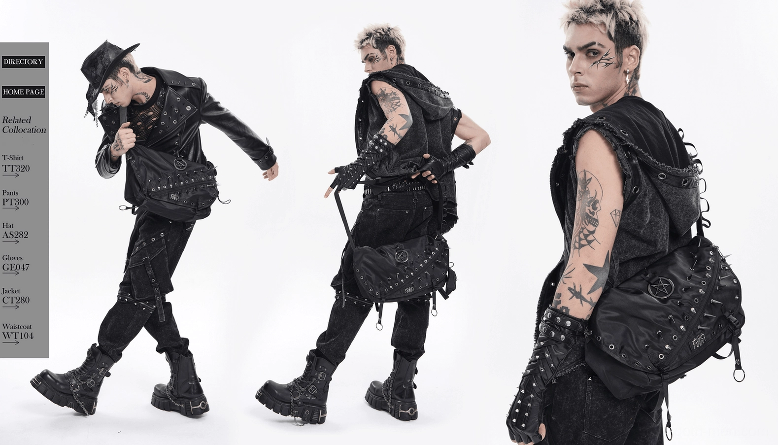 Final angle view of studded gothic bag showing complete design with pentagram and spike details