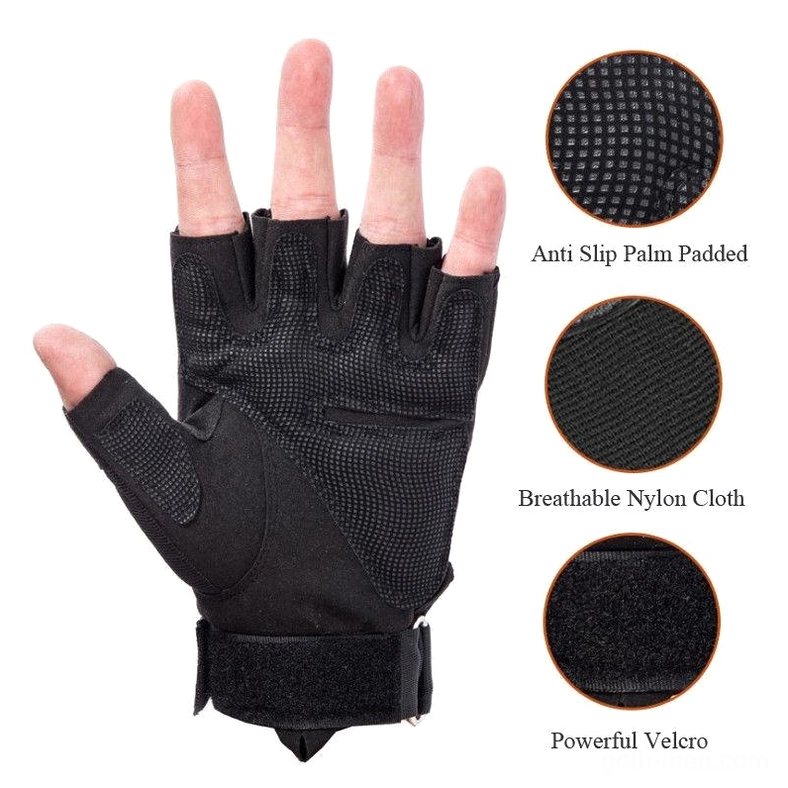 Olive green army tactical half-finger fingerless gloves flat display showing mesh palm design and padded knuckles