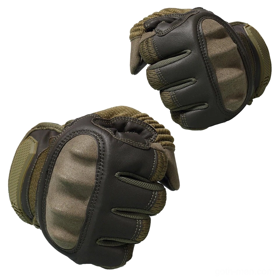 Folded pair of tactical combat gloves showing knuckle protection and compact design