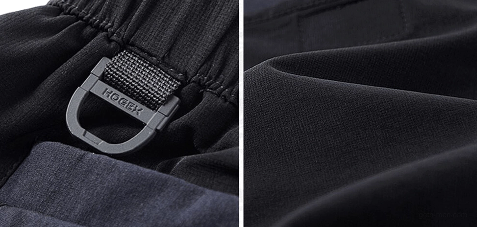 Tactical shorts fabric texture - polyester blend material with color-block construction