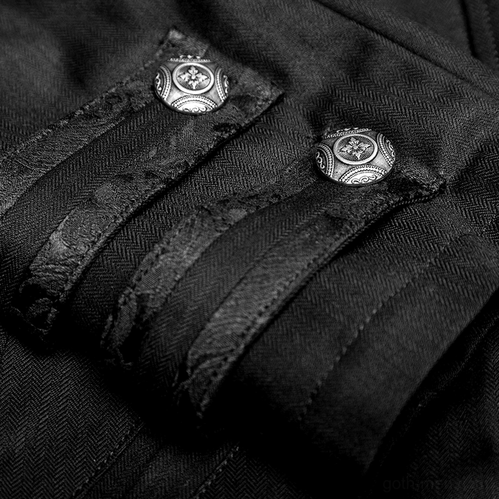 Gothic tailcoat slim-fit jacket shoulder and lapel architectural detail on black formal wear