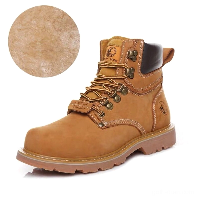 Tan genuine suede combat boots with metal eyelets and lace-up fastening system - lateral side view displaying full boot silhouette