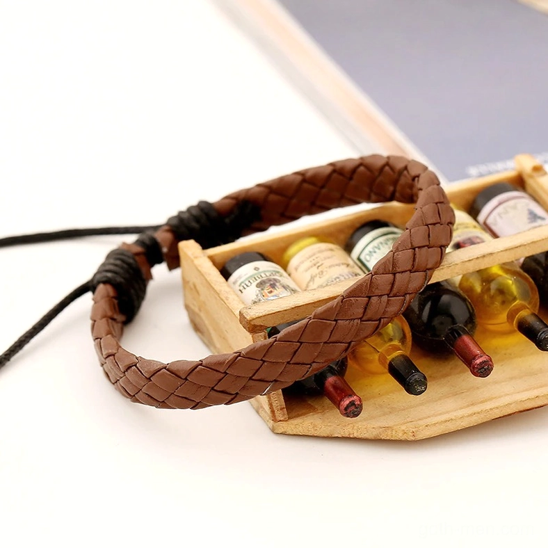 Unisex gothic braided leather bracelet versatile accessory for alternative fashion