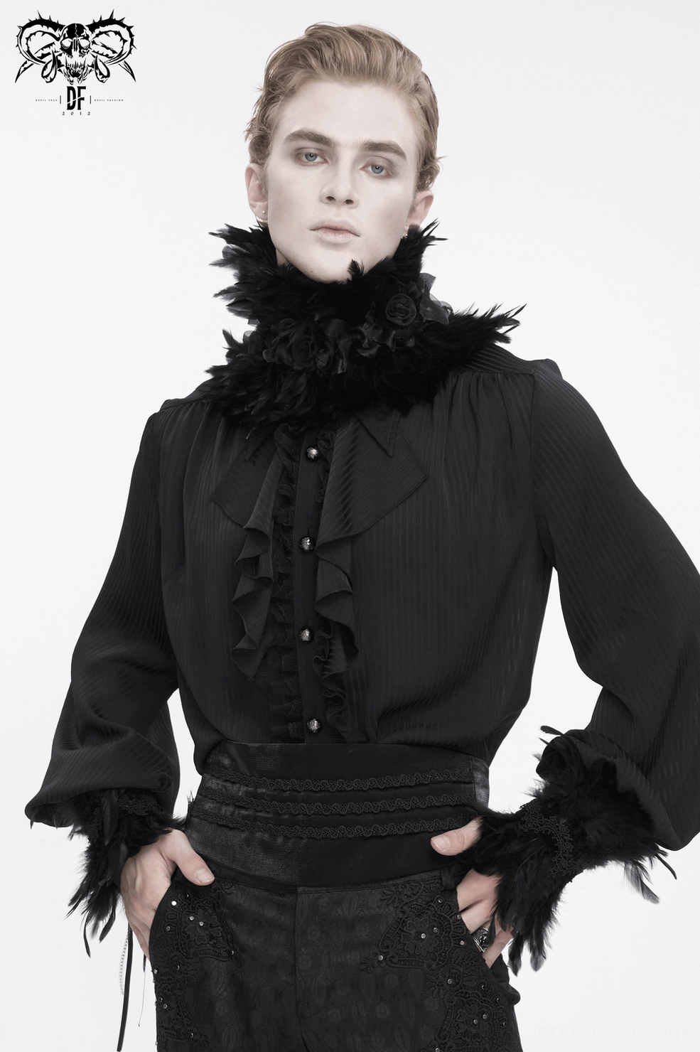 Vampire-inspired gothic feather flower collar dark elegance presentation
